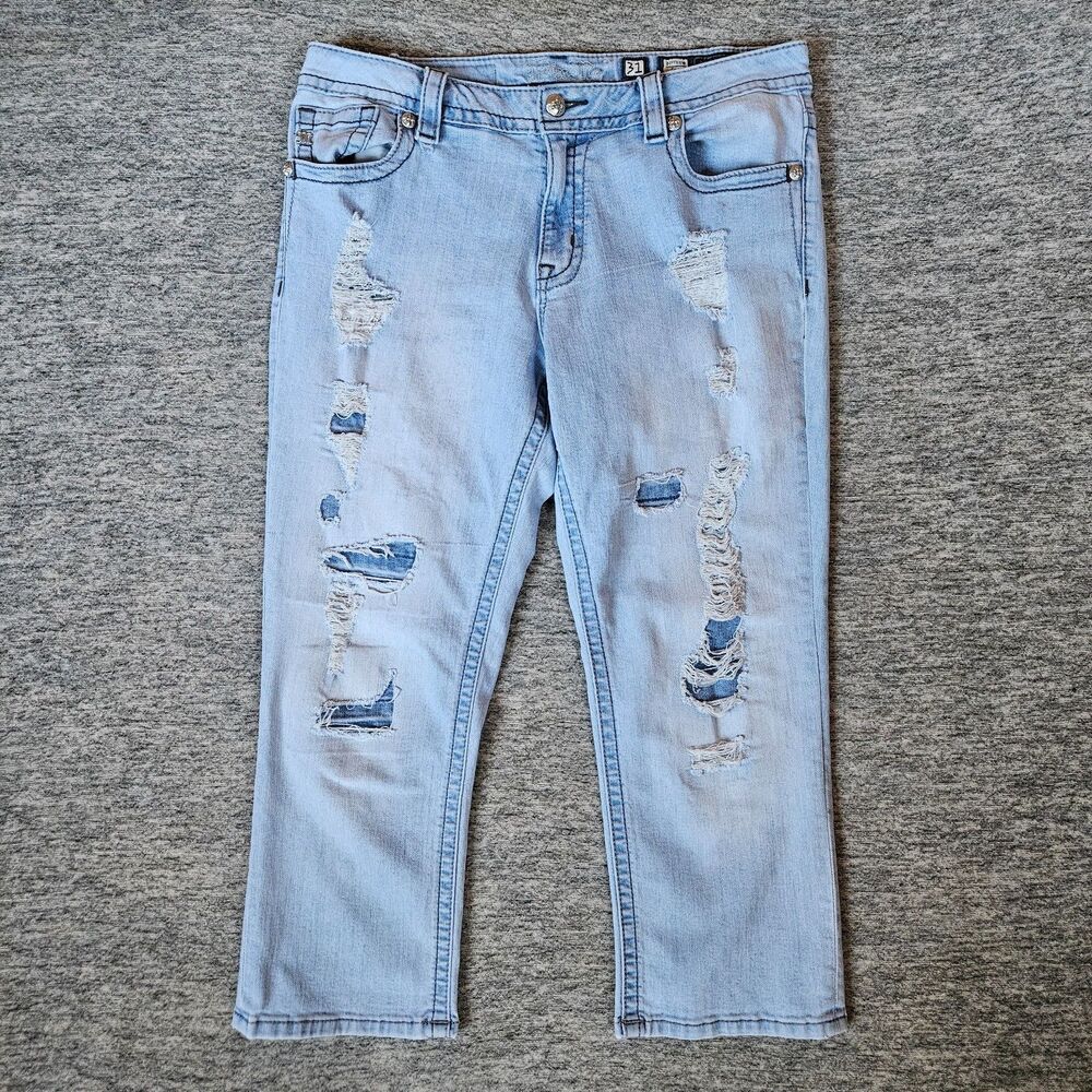 Miss Me Boyfriend Capri Jeans Women's Size 31 Light Wash Actual Fit 34x24.5